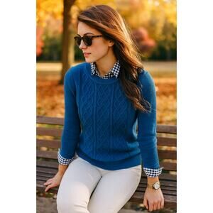 Talbots royal blue crew neck lambswool cable knit sweater size s